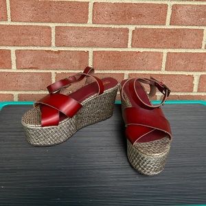Wedge Platform Wine Color Sandals Size 6.5